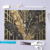 Art Deco Schwarz Gold Federn Seidenpapier (Handwerk)