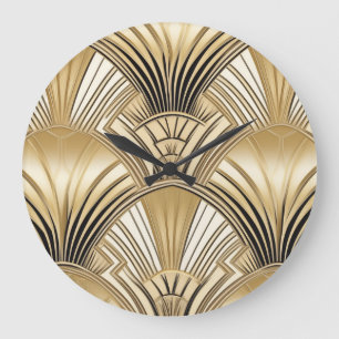 Art Deco Schwarz Gold Große Wanduhr