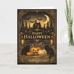 Art Deco Schwarz Gold Halloween Karte