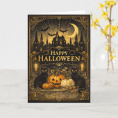 Art Deco Schwarz Gold Halloween Karte (Gelbe Blume)