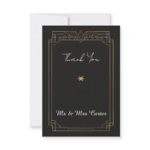 Art Deco Schwarz Gold Hochzeit Danke Karte