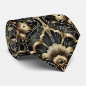 Art Deco Schwarz-Gold-Muschel-Muster Krawatte (Gerollt)