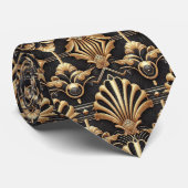 Art Deco Schwarz-Gold-Muschel-Muster Krawatte (Gerollt)