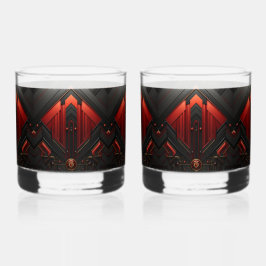 Art Deco Schwarz Gold Rot Geometrisches Muster Whiskyglas