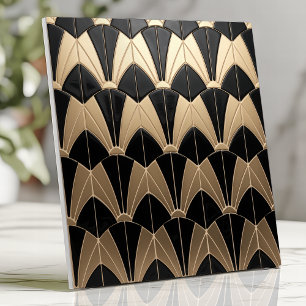 Art Deco Schwarz-Gold-Schuppenmuster Fliese