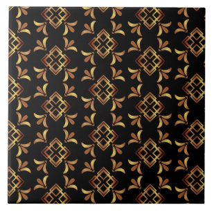 Art Deco Schwarz, Gold und Braun Abstrakt Fliese