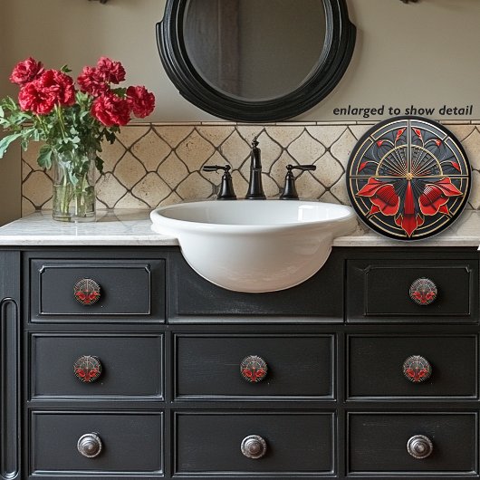 Art Deco Schwarz, Gold und Rot Jugendstil Keramikknauf