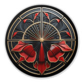 Art Deco Schwarz, Gold und Rot Jugendstil Keramikknauf (Vorderseite)