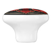 Art Deco Schwarz, Gold und Rot Jugendstil Keramikknauf (Seitenansicht)