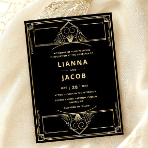 Art Deco Schwarz Goldene Hochzeit Einladung