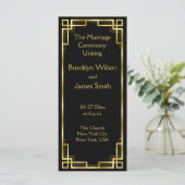 Art Deco Schwarz-Goldene Hochzeitsprogramm-Karten Programm (Stehend Vorderseite)