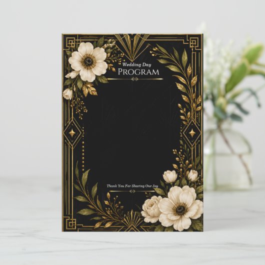 Art Deco Schwarz-Goldene Hochzeitsprogramm-Vorlage Programm (Stehend Vorderseite)
