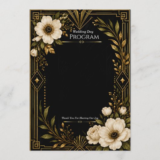 Art Deco Schwarz-Goldene Hochzeitsprogramm-Vorlage Programm (Vorderseite)