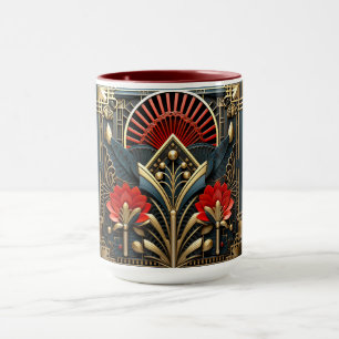 Art Deco Schwarz Rot Gold Abstrakt Tasse