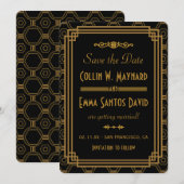 Art Deco Schwarz Save The Dates Date (Vorne/Hinten)