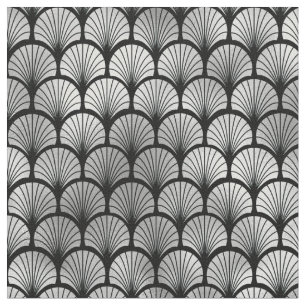 Art Deco Schwarz Silber Fischschuppen Fächer Stoff