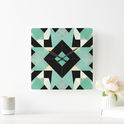 Art Deco Schwarz und Aquamarine Wall Uhr (Zuhause)