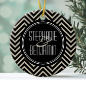 Art Deco Schwarz und Beige Zickzack Muster Keramik Ornament