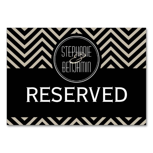 Art Deco Schwarz und Beige Zickzack Muster Tischnummer (Rückseite)