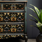 Art Deco Schwarz und Gold Blumenkäfermuster Seidenpapier