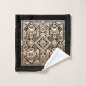 Art Deco Schwarz und Gold Eule Badhandtuch Set (Waschlappen)