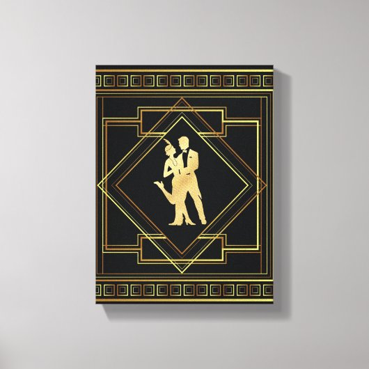 Art Deco, Schwarz und Gold Flapper der 1920er Jahr Leinwanddruck (Vorderseite)