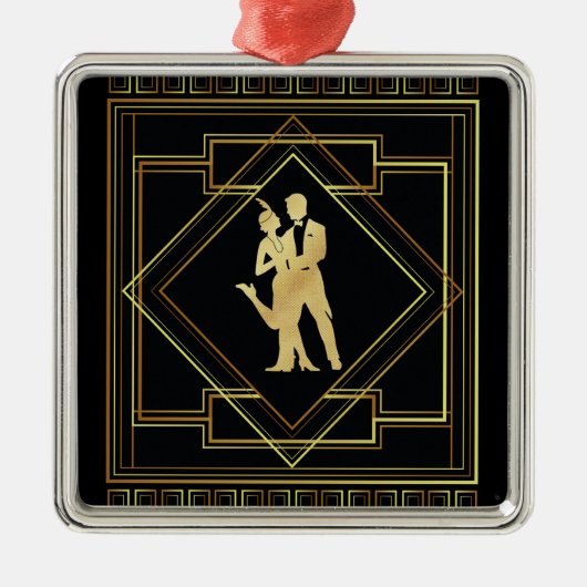 Art Deco Schwarz und Gold geometrisch Ornament Aus Metall (Vorne)