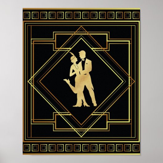 Art Deco, Schwarz und Gold geometrische Flapper 20 Poster (Vorne)