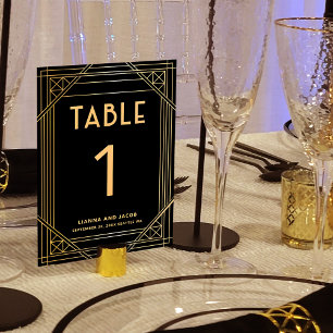 Art Deco Schwarz und Gold Hochzeit Tischnummernsch Poster
