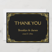 Art Deco Schwarz und Gold Hochzeit Vielen Dank Kar Dankeskarte (Vorderseite)