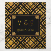 Art Deco Schwarz und Gold Hochzeit Weinkarte Weinetikett (Einzelnes Label)