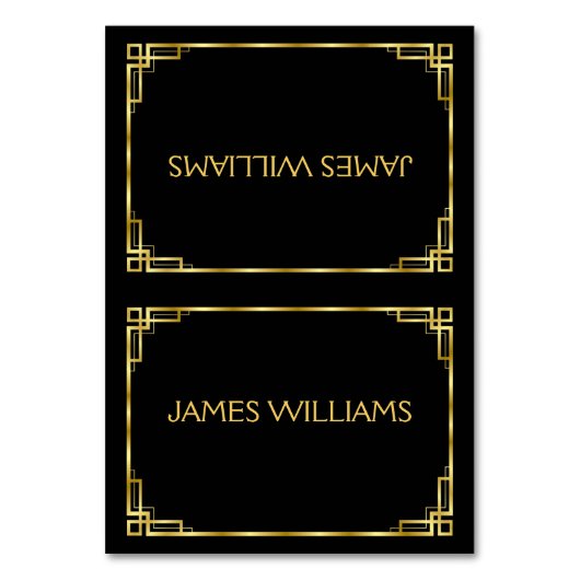 Art Deco, Schwarz und Gold Platzierungskarten Tischnummer (Vorderseite)