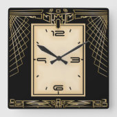 Art Deco, schwarz und gold Quadratische Wanduhr (Vorderseite)