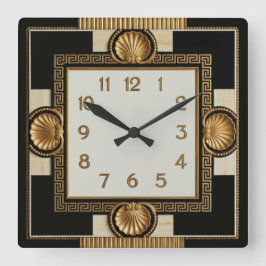 Art Deco Schwarz und Gold Quadratische Wanduhr