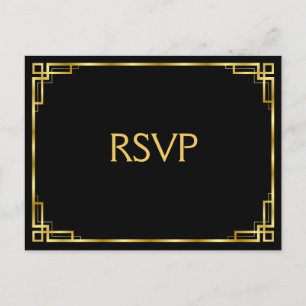 Art Deco Schwarz und Gold RSVP Postkarten für die 