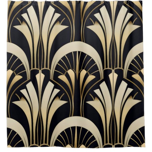 Art Deco Schwarz und Gold symmetrisch Duschvorhang (Vorderseite)