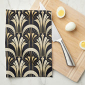 Art Deco Schwarz und Gold symmetrisch Geschirrtuch (Viertel Falte)