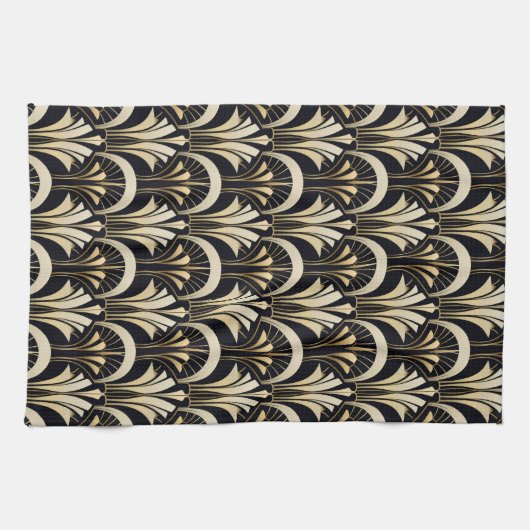 Art Deco Schwarz und Gold symmetrisch Geschirrtuch (Horizontal)