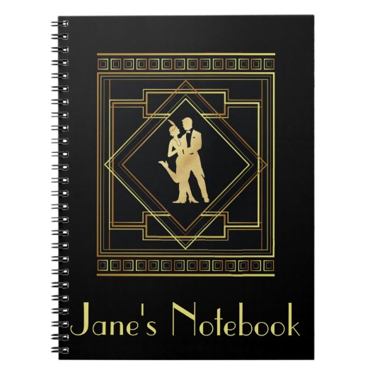 Art Deco, schwarz und goldfarbener Flattergatsby d Notizblock (Vorderseite)