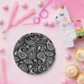 Art Deco Schwarz und Weiß Floral Paisley Muster Pappteller (Party)