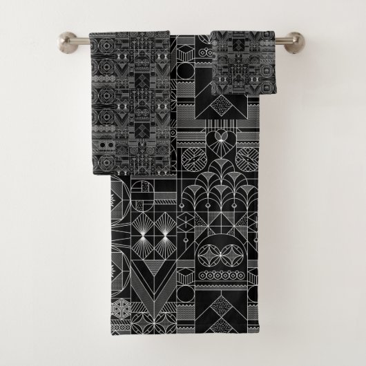 Art Deco Schwarz-Weiß Badetücher Badhandtuch Set (Insitu)