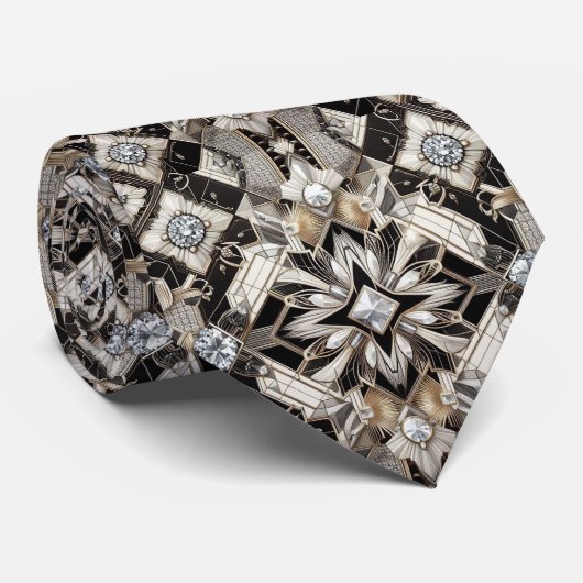 Art Deco Schwarz-Weiß-Diamanten  Krawatte (Gerollt)