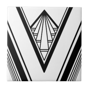 Art Deco Schwarz Weiß Elegant Geometrisch Knackig Fliese