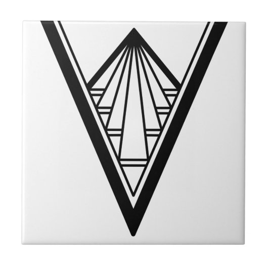 Art Deco Schwarz-weiß Elegant V Gestaltete Stilfti Fliese (Vorderseite)