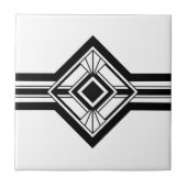 Art Deco Schwarz-weiß Elegante geometrische Grenze Fliese (Vorderseite)