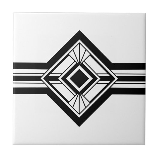 Art Deco Schwarz-weiß Elegante geometrische Grenze Fliese (Vorderseite)