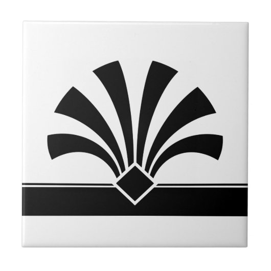 Art Deco Schwarz-weiß Geometric Blume Element 06 Fliese (Vorderseite)
