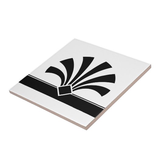 Art Deco Schwarz-weiß Geometric Blume Element 06 Fliese (Seite)