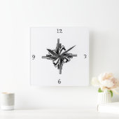 Art Deco Schwarz & Weiß Geometrisches Swirl Quadratische Wanduhr (Zuhause)