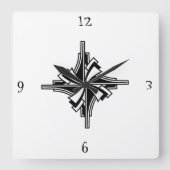 Art Deco Schwarz & Weiß Geometrisches Swirl Quadratische Wanduhr (Vorderseite)